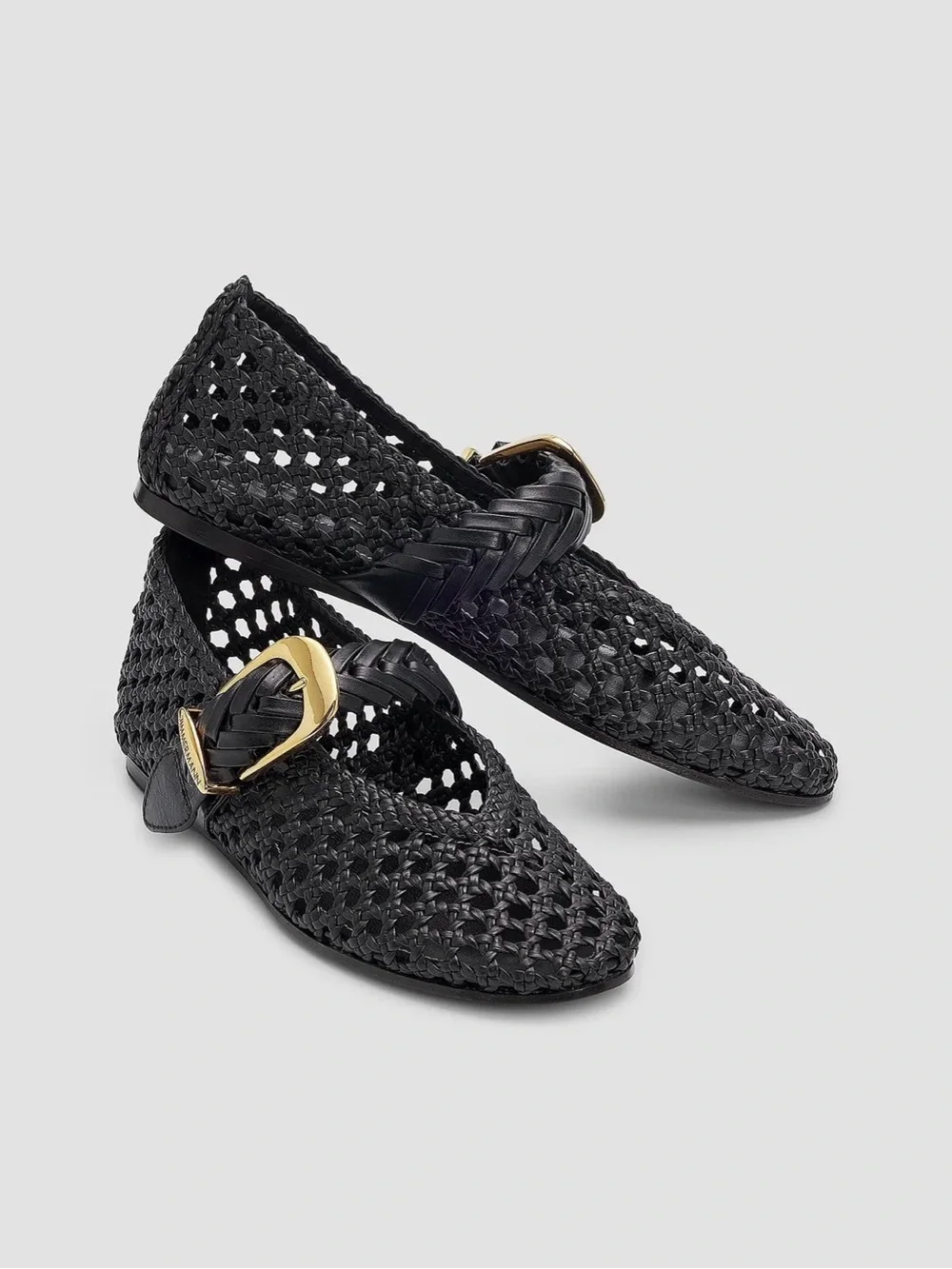 Zimmermann Black Woven Leather Slip-On Loafers with Gold Buckle